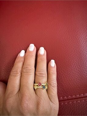 Gold-Plated Multi-Gemstone Stack Ring - New